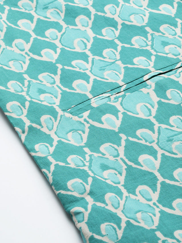 Buy Men's Green Pure Cotton Jacquard Woven Design Nehru Jacket Online - Side