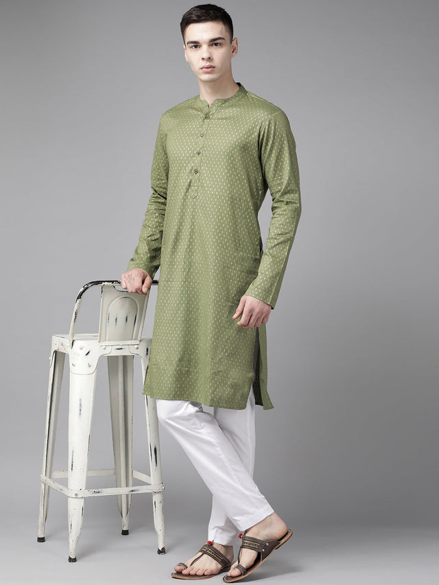 Buy Men's Green Cotton Printed Straight Kurta Online