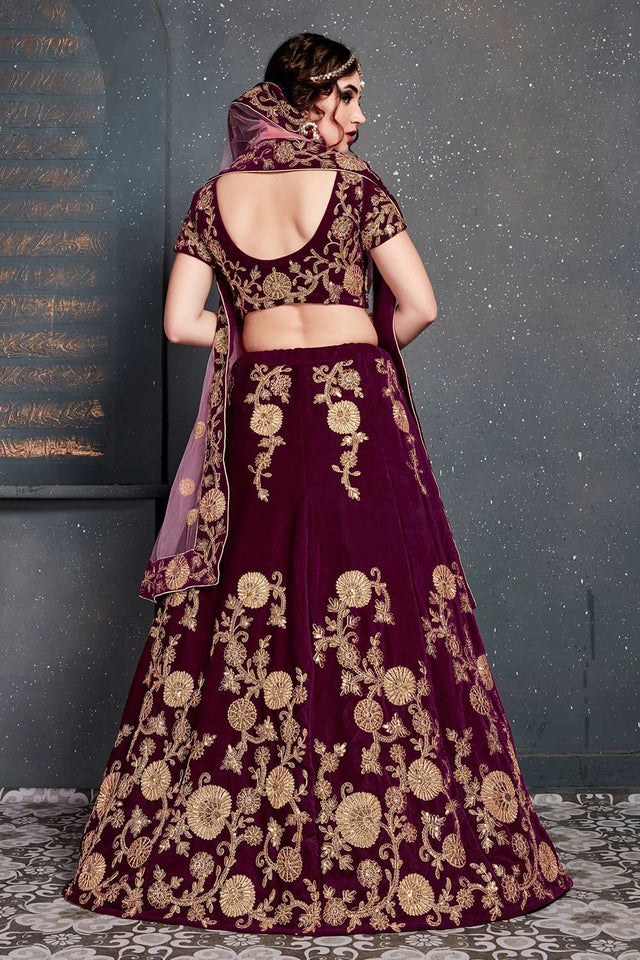 Purple Velvet Zari And Sequins Embroidery Work Lehenga Set ('7204)