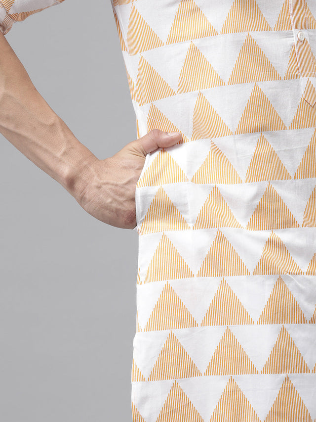 Buy Men's White Pure Cotton Chevron Printed Pathani Set Online - Zoom In
