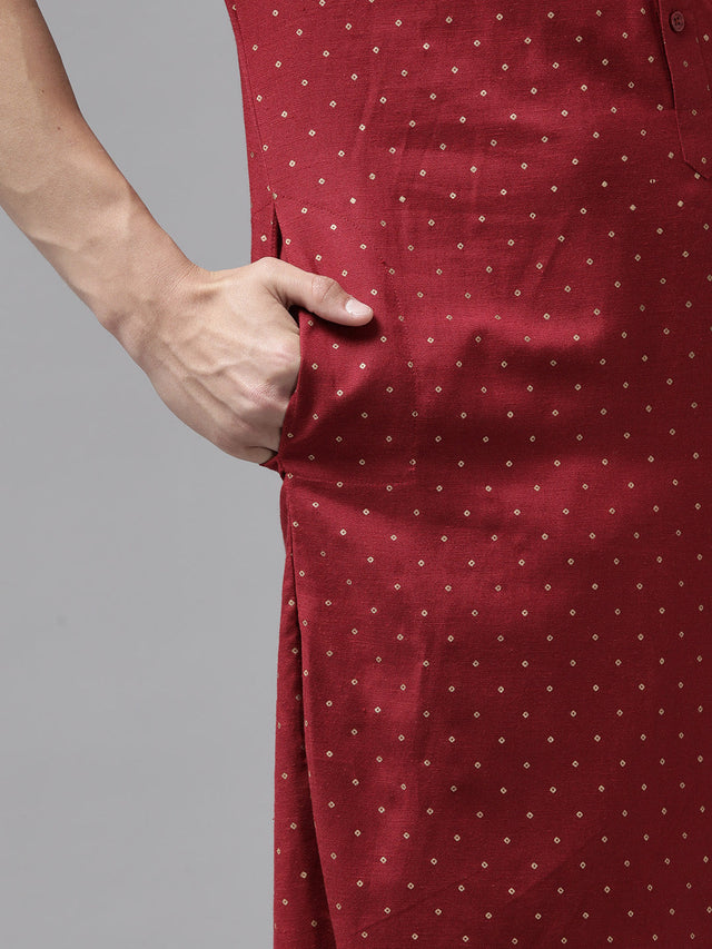 Buy Men's Maroon Pure Cotton Sequins Printed Pathani Set Online - Zoom In