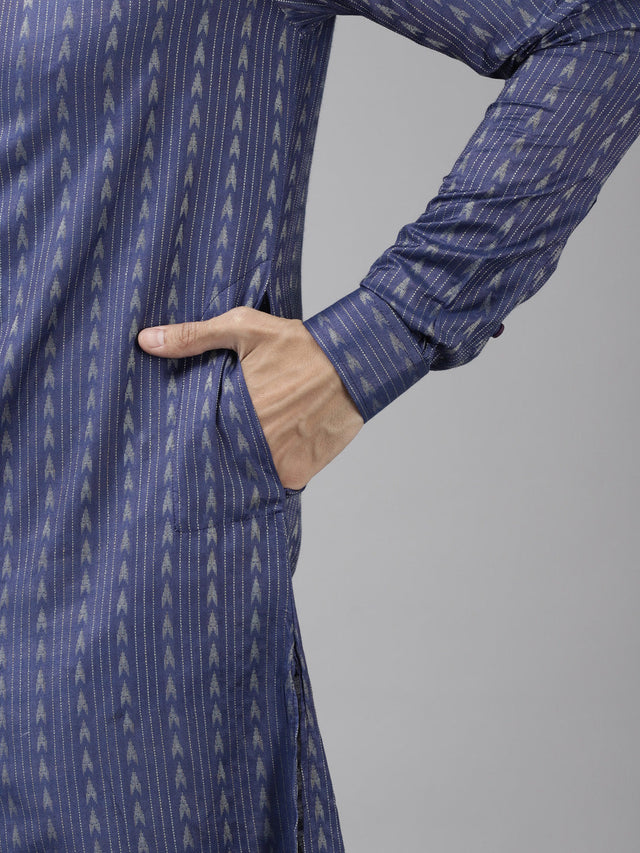 Buy Men's Purple Art Silk Woven Thread Work Kurta Pajama Set Online - Zoom In