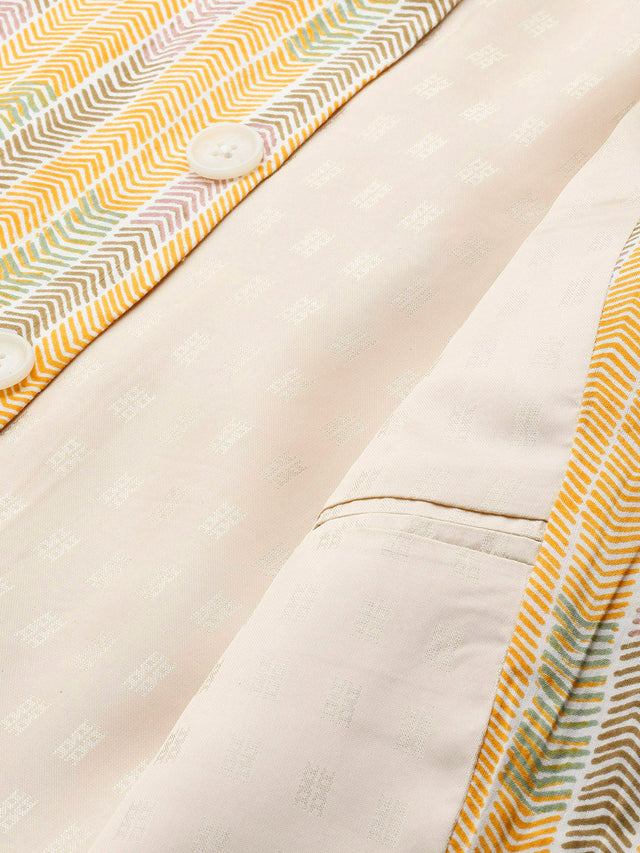 Buy Men's Yellow Pure Cotton Printed Kurta Pajama Jacket Set Online - Side