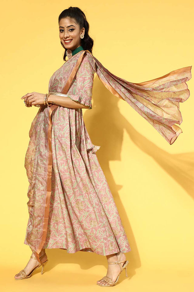Peach Viscose Rayon Floral Print Dress (9604DRSPC)