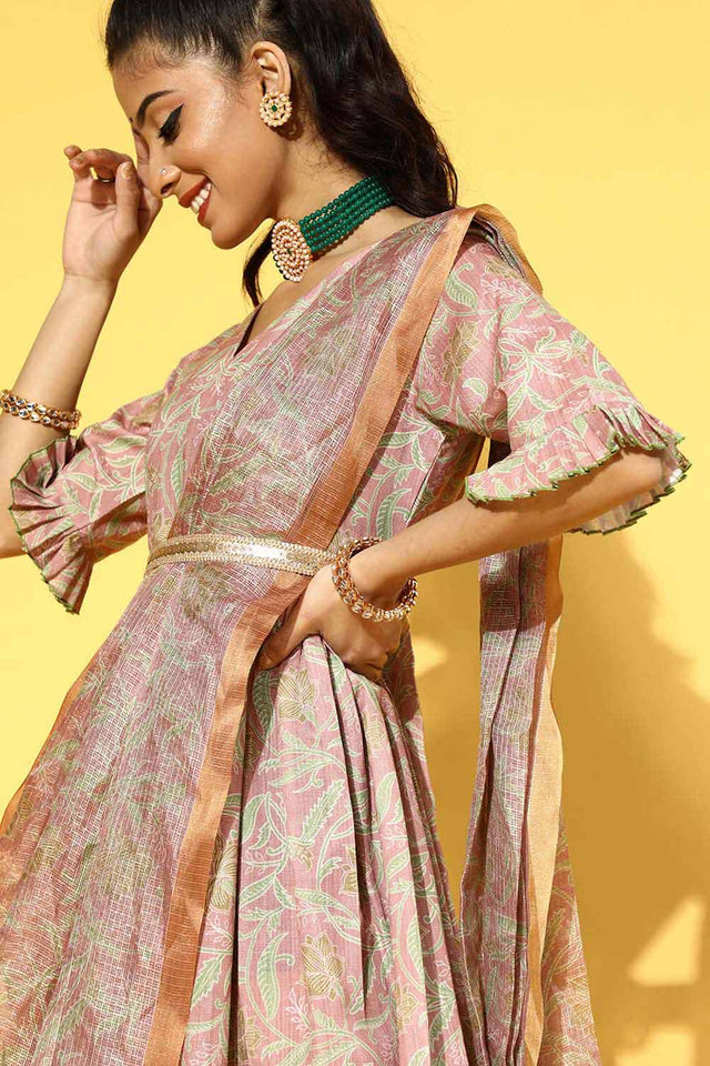 Peach Viscose Rayon Floral Print Dress (9604DRSPC)