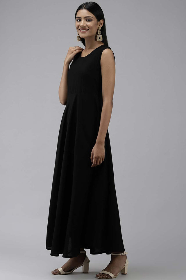 Black Viscose Rayon Solid Dress (9689DRSBK)