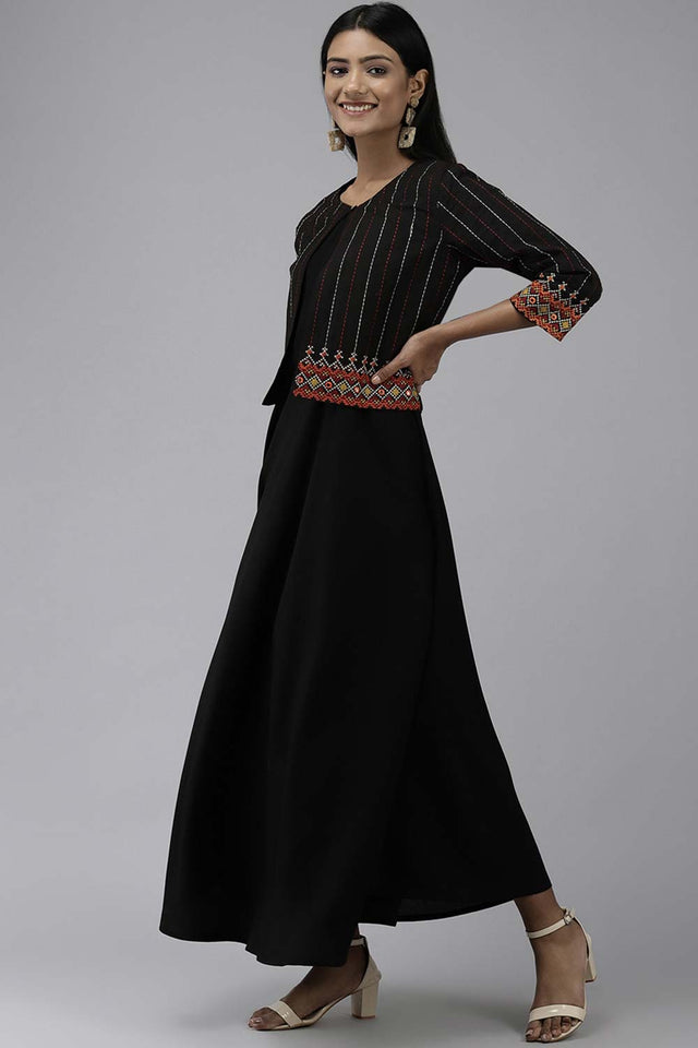 Black Viscose Rayon Solid Dress (9689DRSBK)