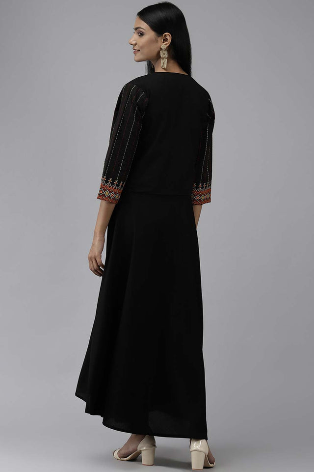 Black Viscose Rayon Solid Dress (9689DRSBK)