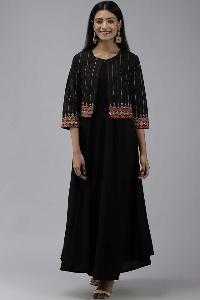 Black Viscose Rayon Solid Dress (9689DRSBK)