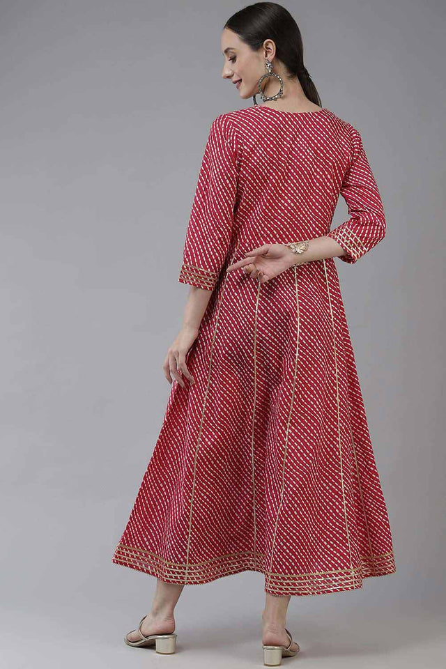 Pink Pure Cotton Embroidered and Bijia Lace And Mirror And Gotta Dress