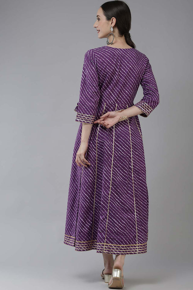 Purple Pure Cotton Embroidered and Bijia Lace And Mirror And Gotta Dress (9778DRSPR)