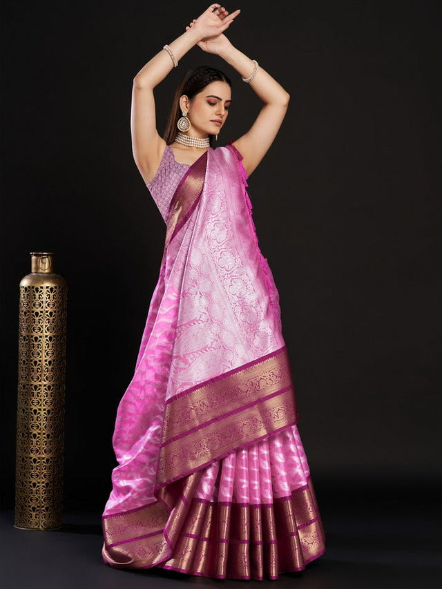 Pink Kanjivaram Silk Pink Saree