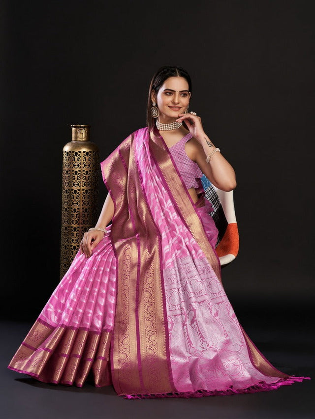 Pink Kanjivaram Silk Pink Saree