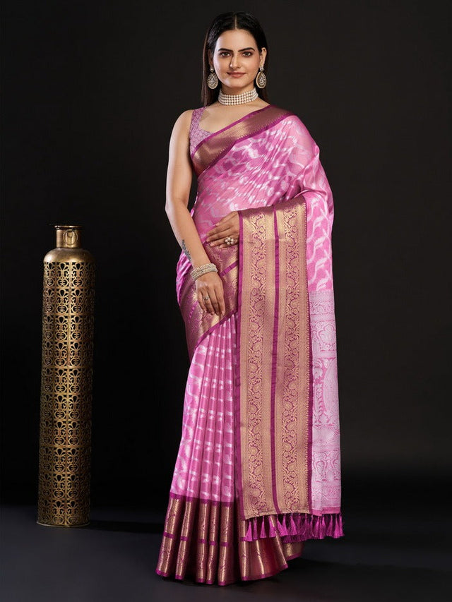 Pink Kanjivaram Silk Pink Saree