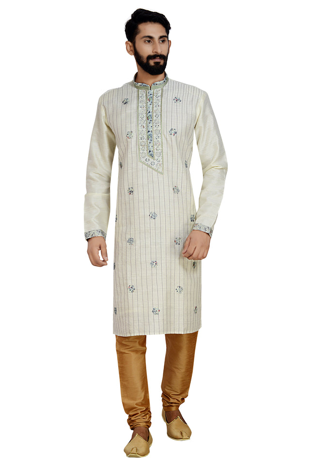 Dhupion Art Silk Kurta With Pajama In Cream