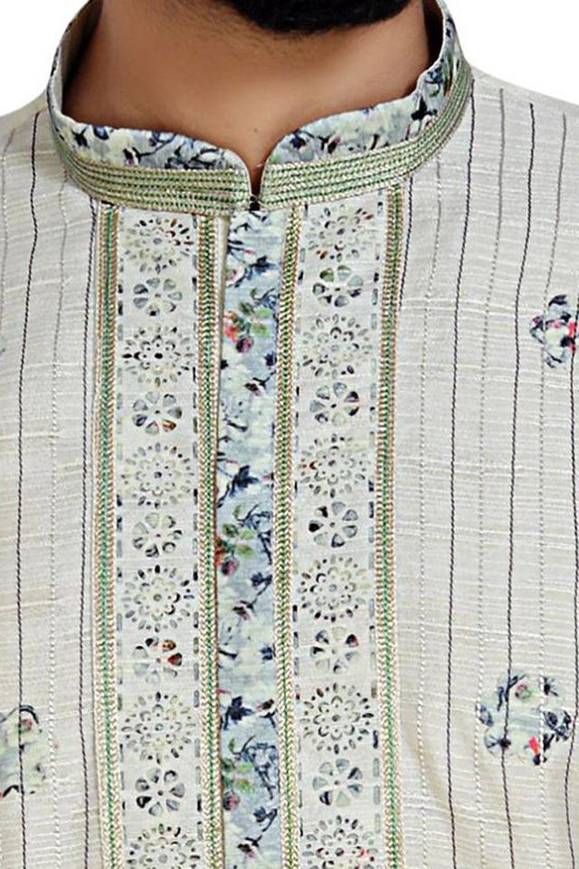 Men's Dhupion Art Silk Printed Kurta With Pajama In Red