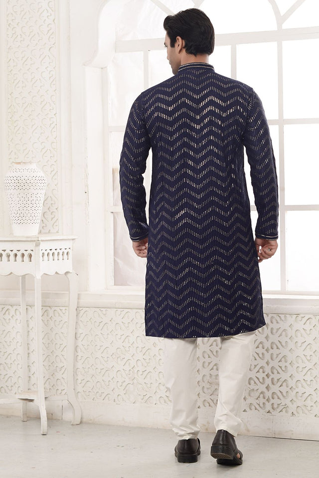 Blue Rayon Embroidered Kurta Pajama Set