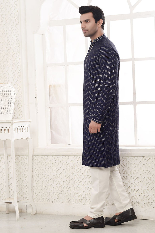 Blue Rayon Embroidered Kurta Pajama Set