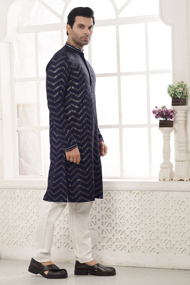 Blue Rayon Embroidered Kurta Pajama Set