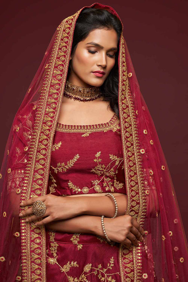 Maroon Dori Work Art Silk Lehenga Choli