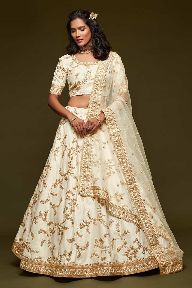 Buy Art Silk Embroidered Lehenga Choli in White