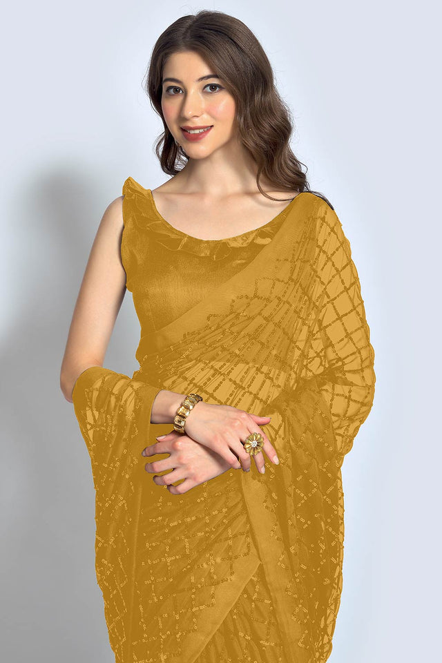 Chiku Georgette Sequin Saree