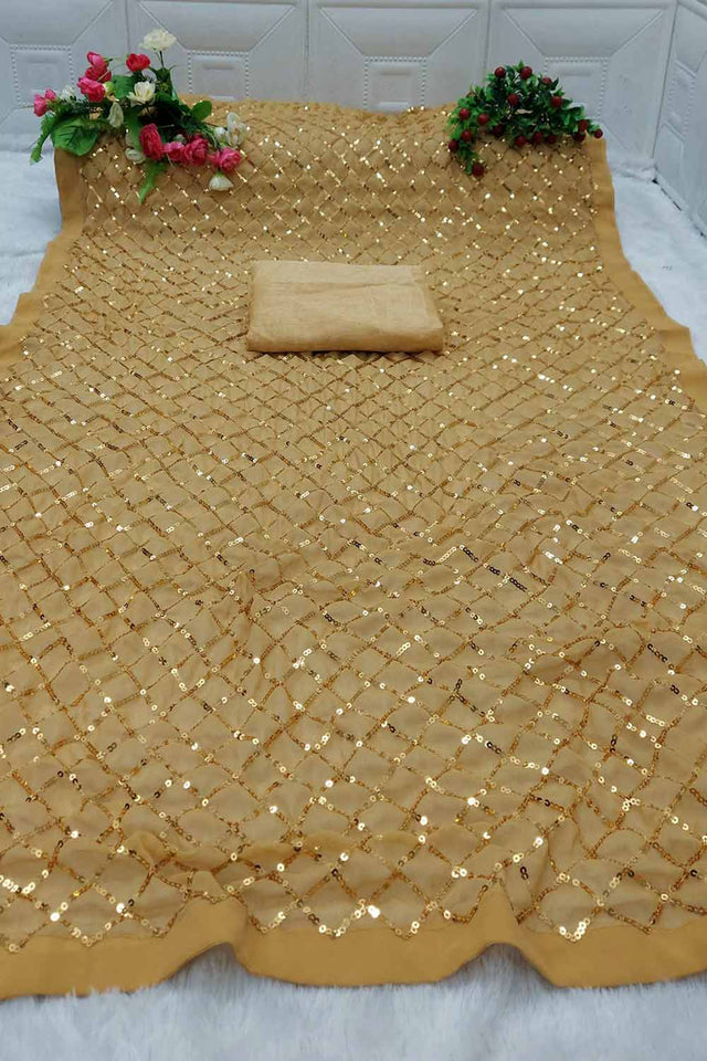 Chiku Georgette Sequin Saree