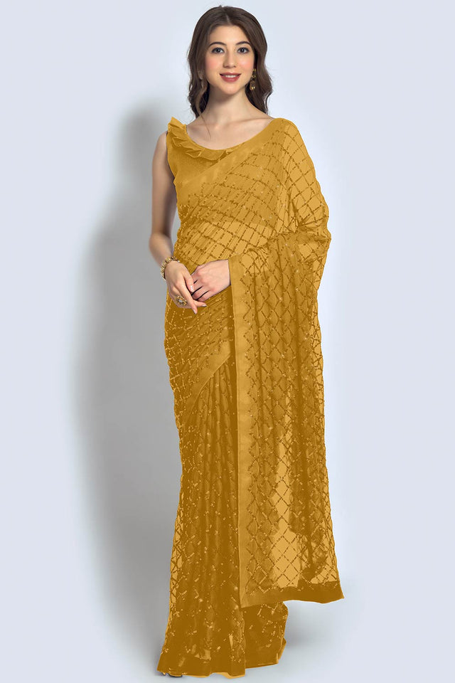 Chiku Georgette Sequin Saree