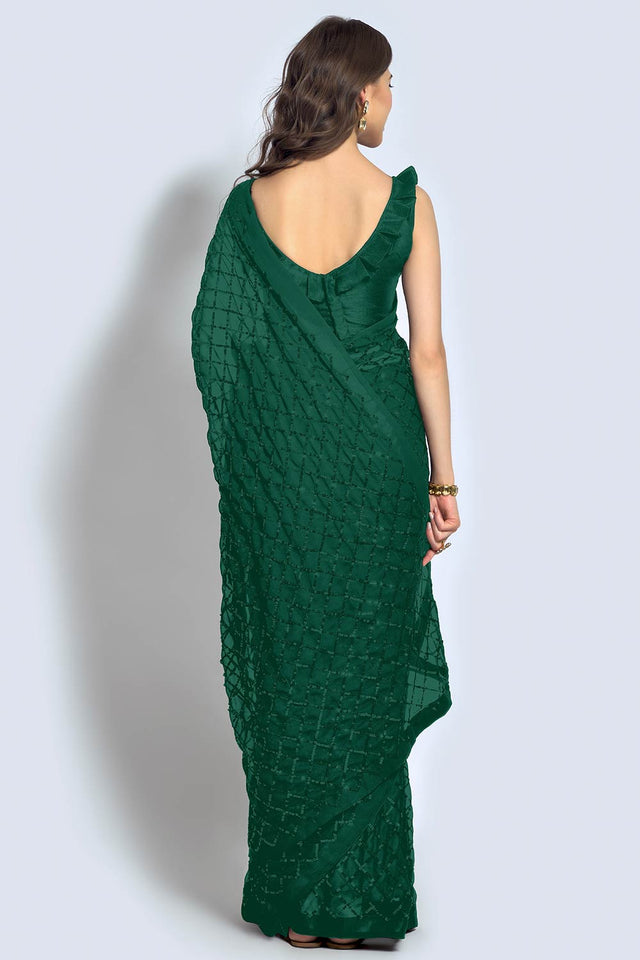 Buy Embroidered Green Georgette Sequin Saree Online