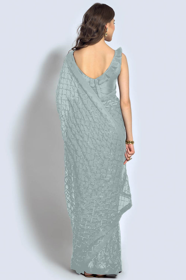 Grey Georgette Sequin Saree