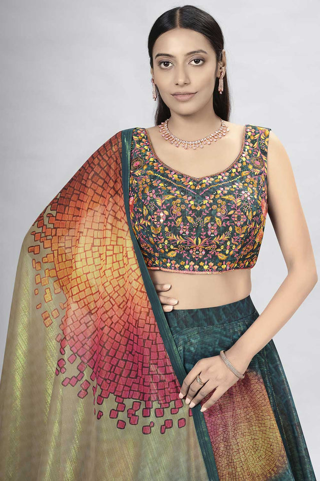 Blue Art Silk Thread Embroidery Work Lehenga Choli (ACU6899)