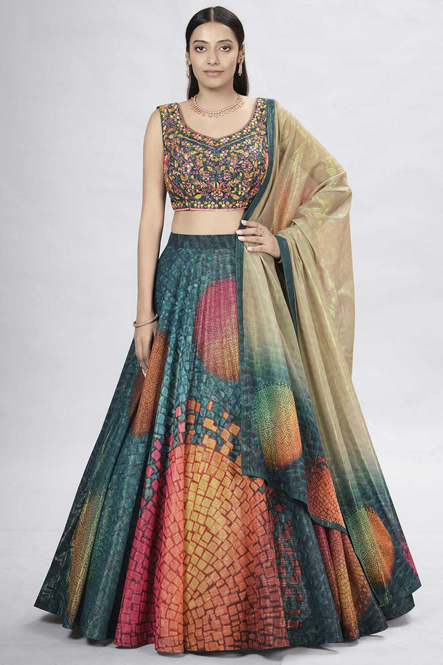 Blue Art Silk Thread Embroidery Work Lehenga Choli (ACU6899)
