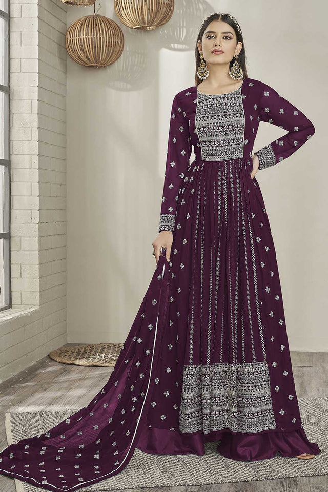 Voilet Georgette Sequin Embroidery Indo-Western Suit Set