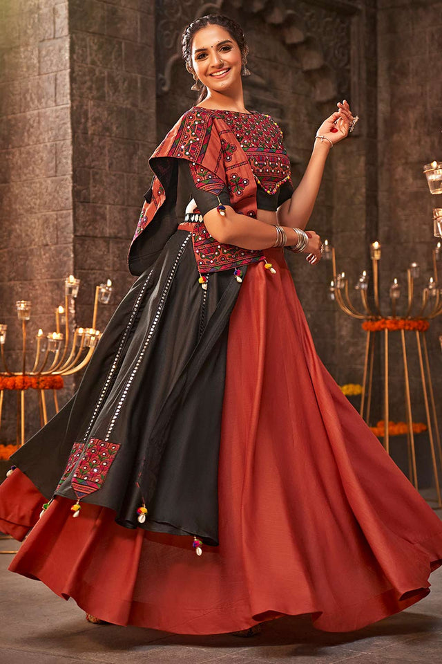Orange Mirror And Thread Embroidered Lehenga Set (ACW7790)