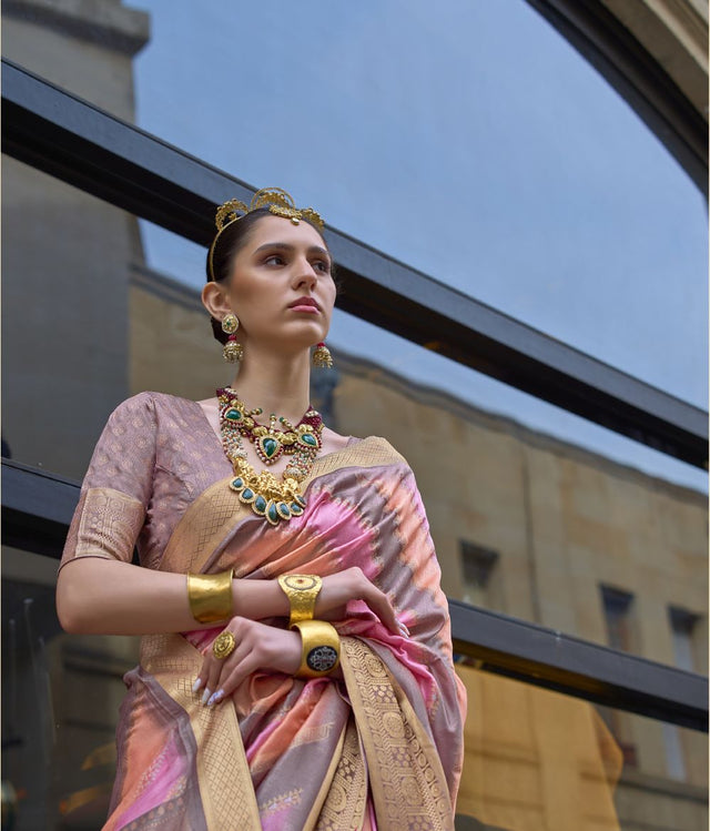 Pink Silk Zari Party Wear Saree