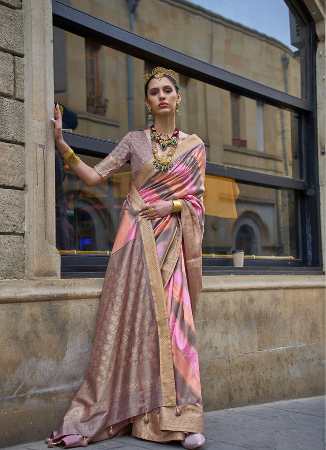 Pink Silk Zari Party Wear Saree