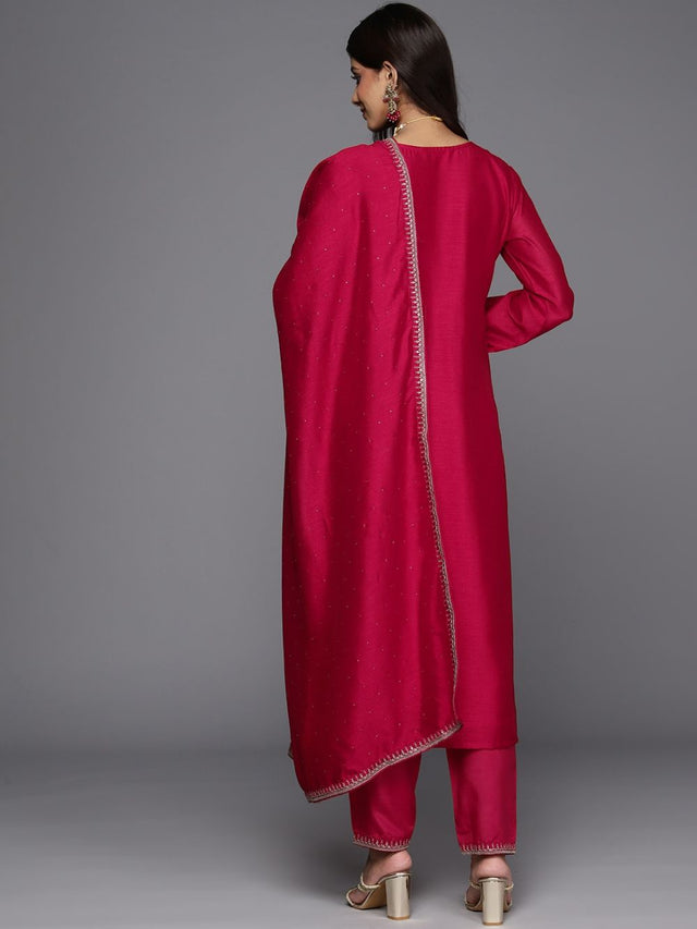 Red Vichitra Embroidered Kurti Pant Set (ACY1692)