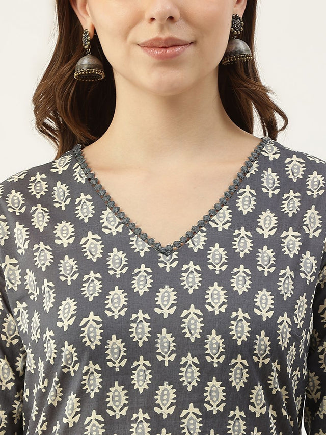 Grey Cotton Printed Suit (ACY1704)