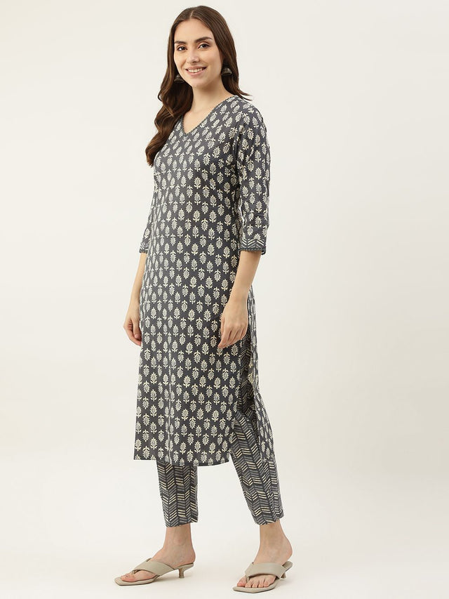 Grey Cotton Printed Suit (ACY1704)