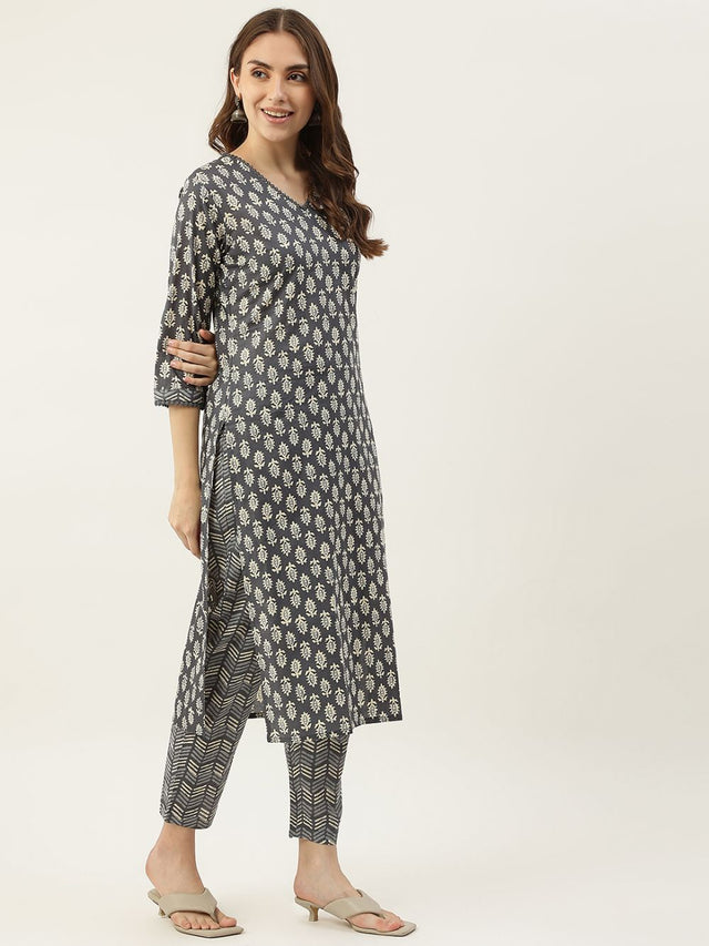 Grey Cotton Printed Suit (ACY1704)