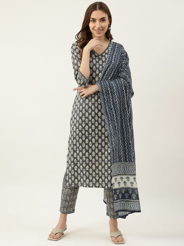 Grey Cotton Printed Suit (ACY1704)