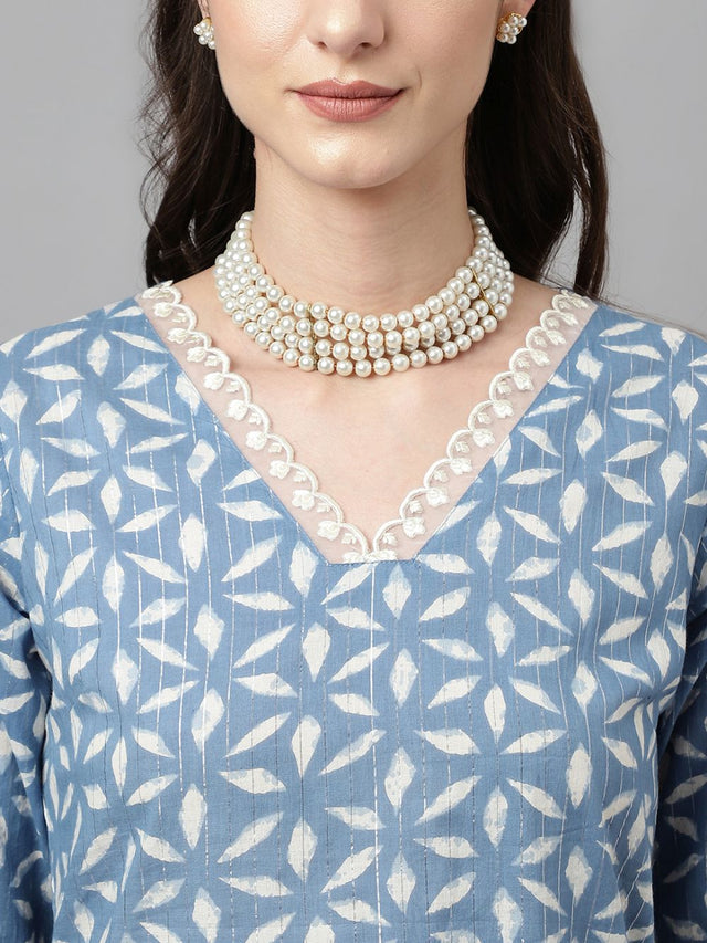 Blue Cotton Printed Sharara Suit Set