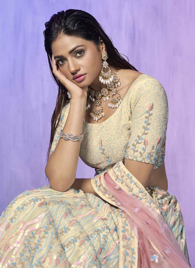 Off White Organza Embroidered Lehenga Choli