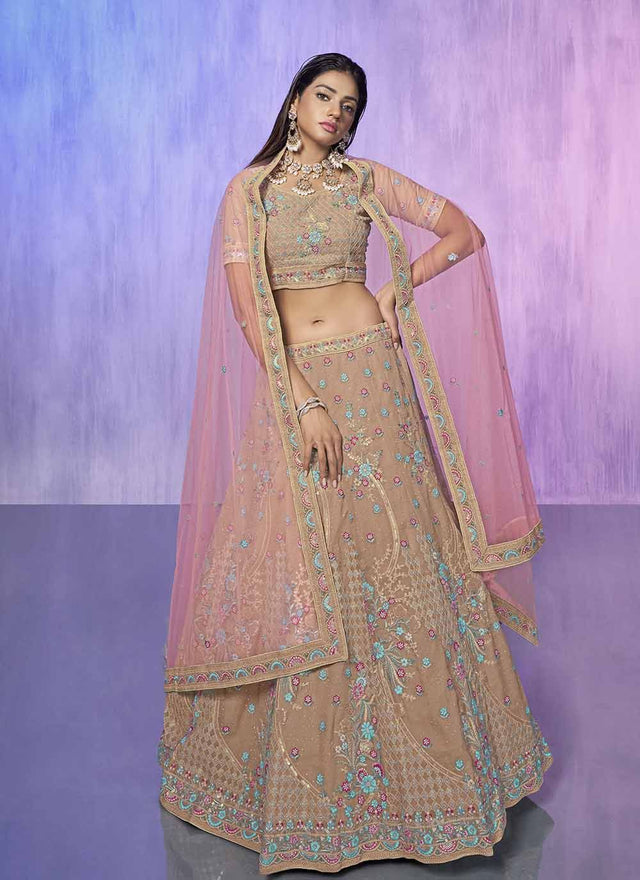 Mauve Georgette Embroidered Lehenga Choli