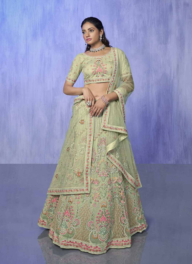 Pista Net Embroidered Lehenga Choli