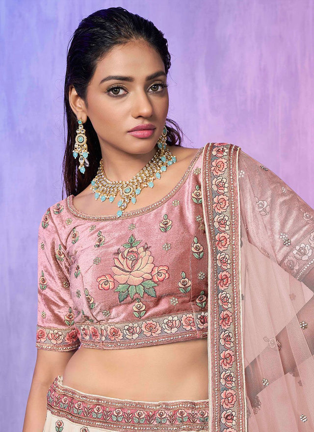 White Georgette Embroidered Lehenga Choli