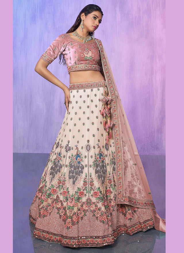 White Georgette Embroidered Lehenga Choli