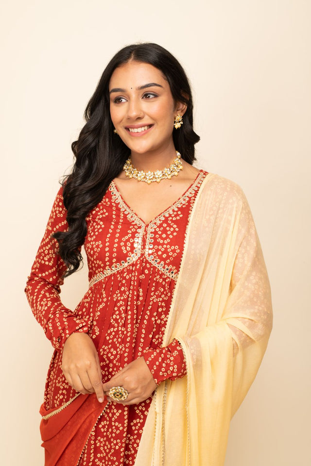 Orange Cotton Printed Sharara Suit Set