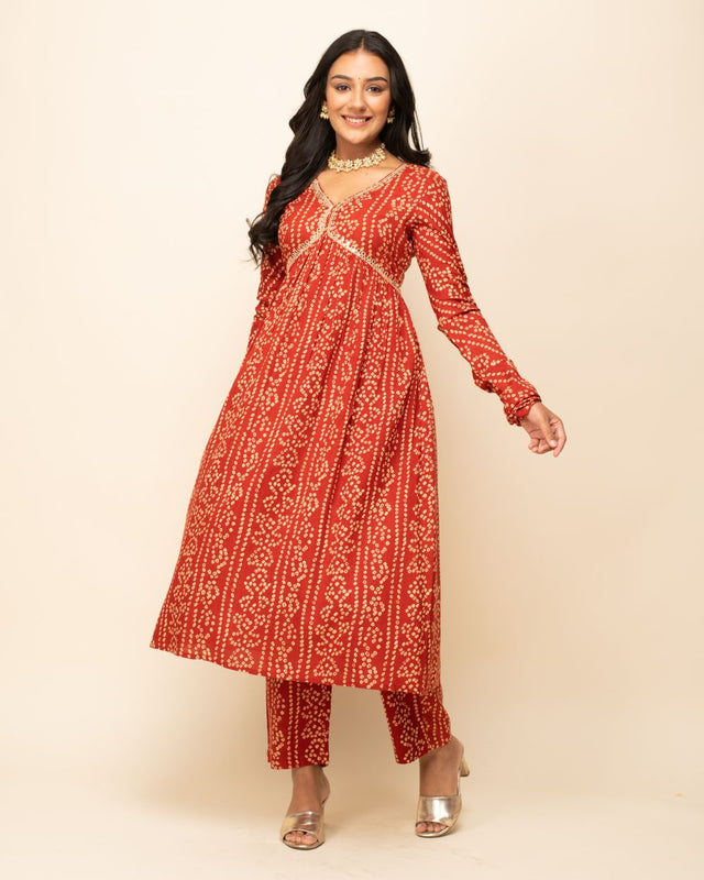 Orange Cotton Printed Sharara Suit Set