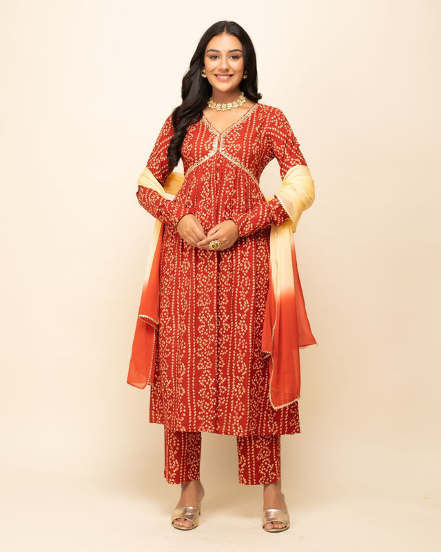 Orange Cotton Printed Sharara Suit Set